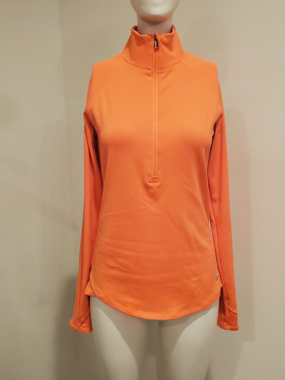 Under Armour ColdGear Womens M Orange Half Zip Running Top Long Sleeve Pocket
